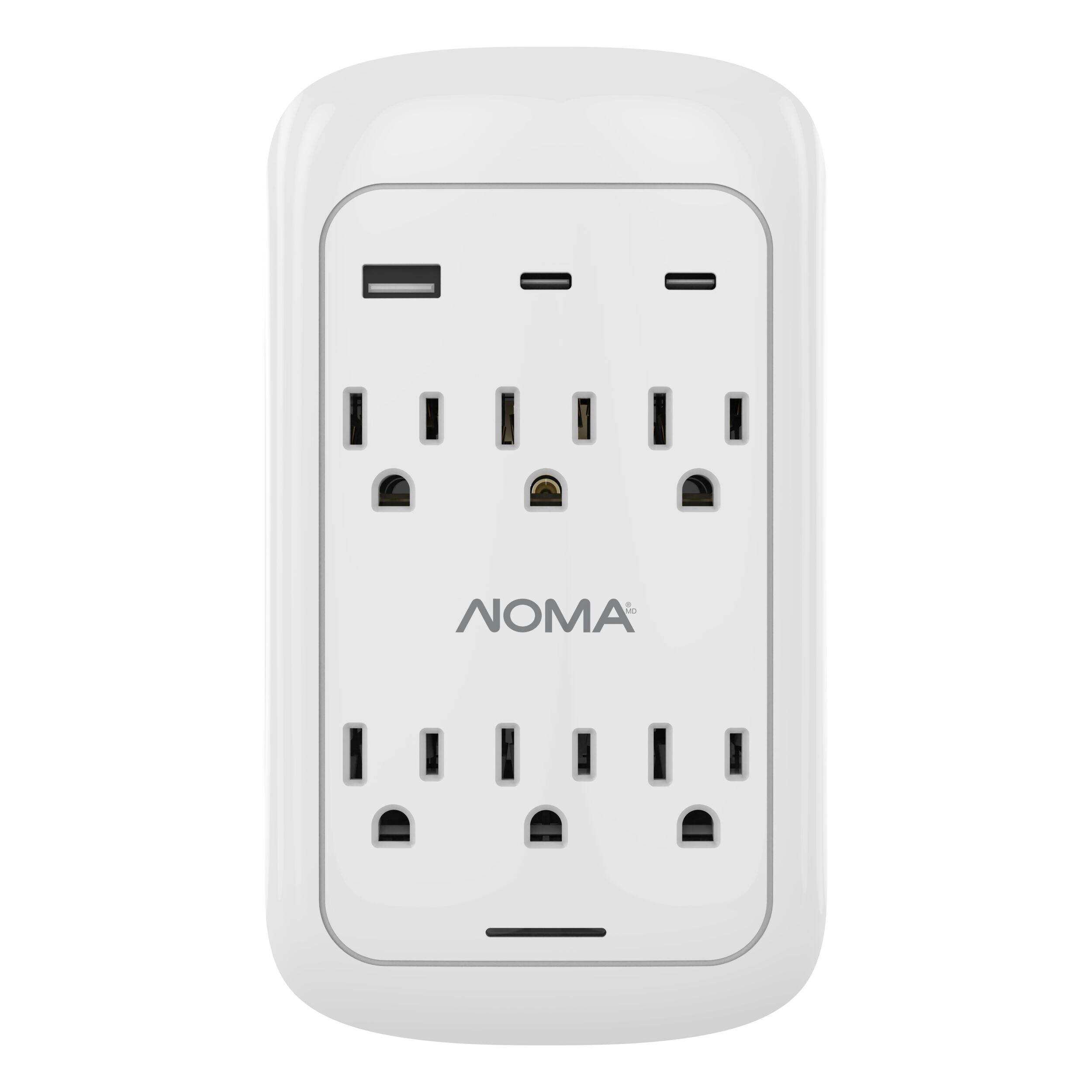 Bloc mural à 6 prises NOMA avec 2 ports USB-A et USB-C Front_Flat