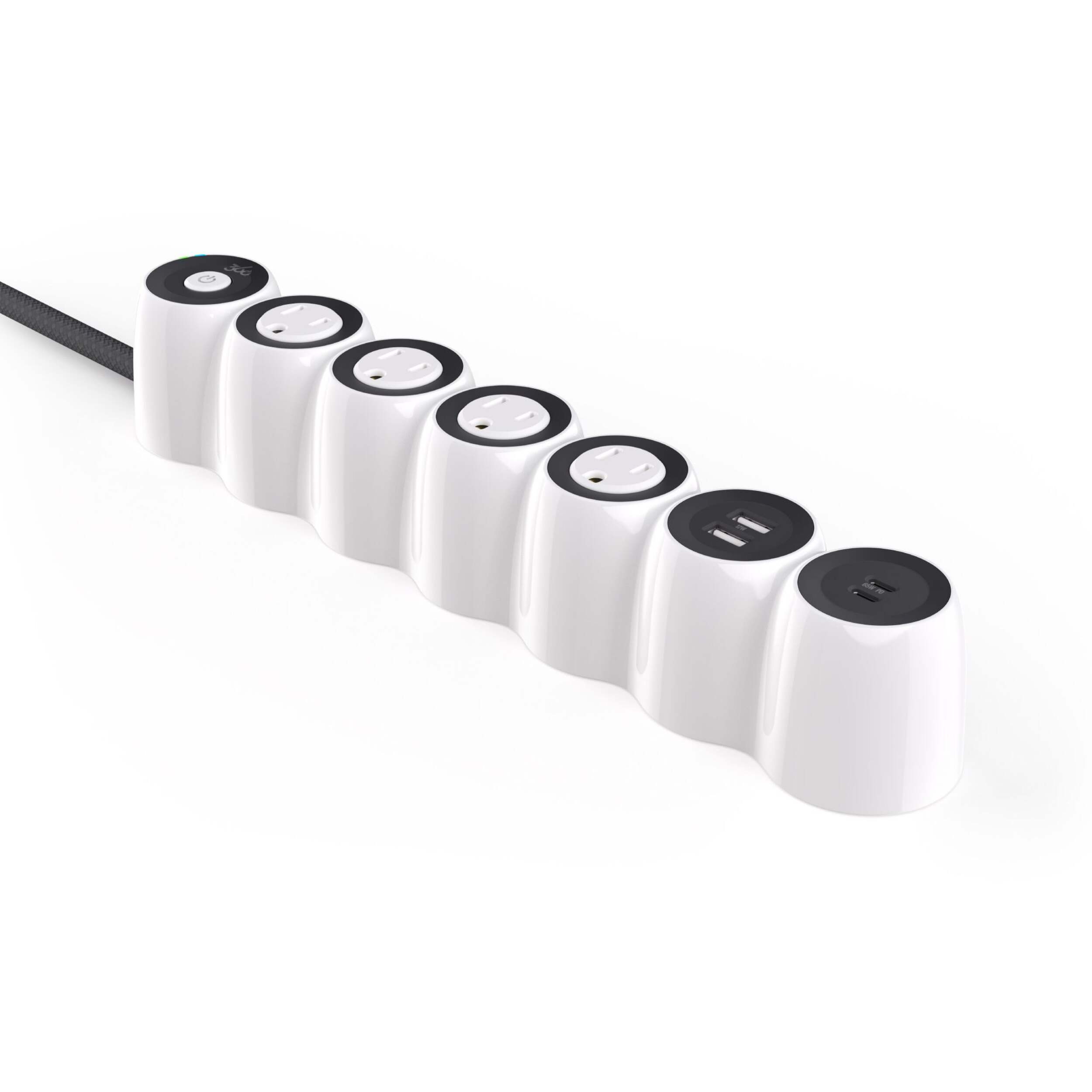 Powercurve 77 Power Bar with 6-ft Cord, Braided, White Front_Three_Fourths_Angled_Right