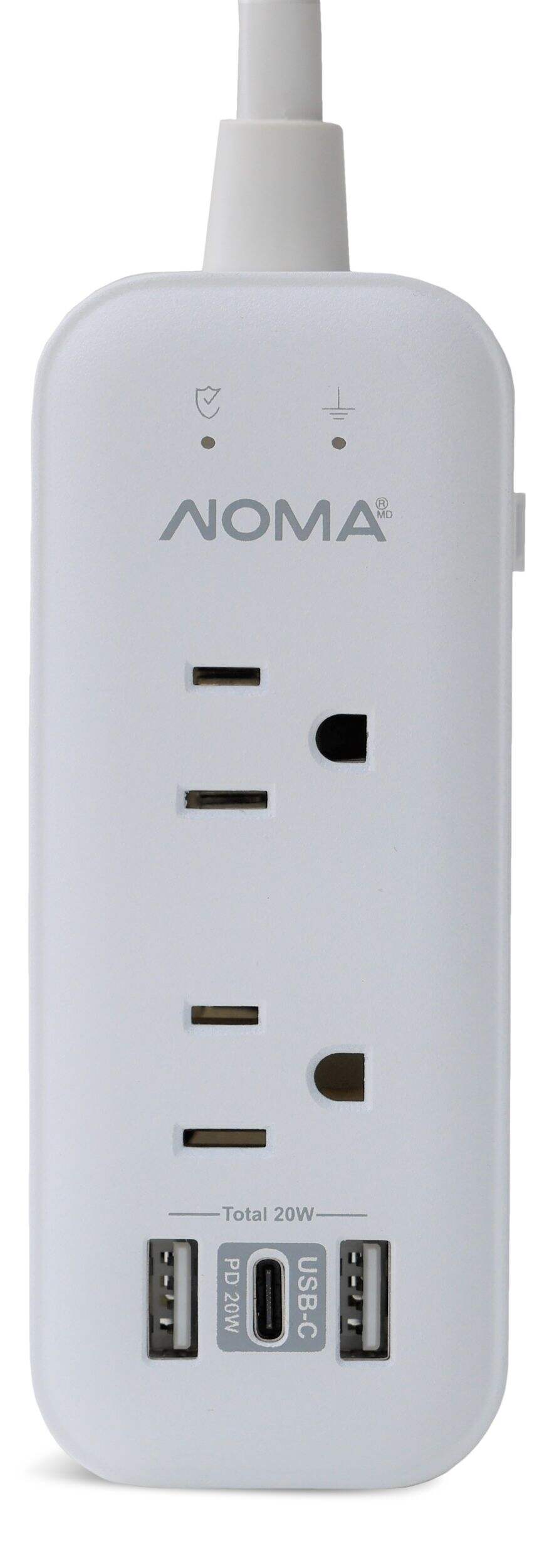 NOMA 4-Outlet Power Bar with 2 USB/USB-C Charging Ports Front_Flat