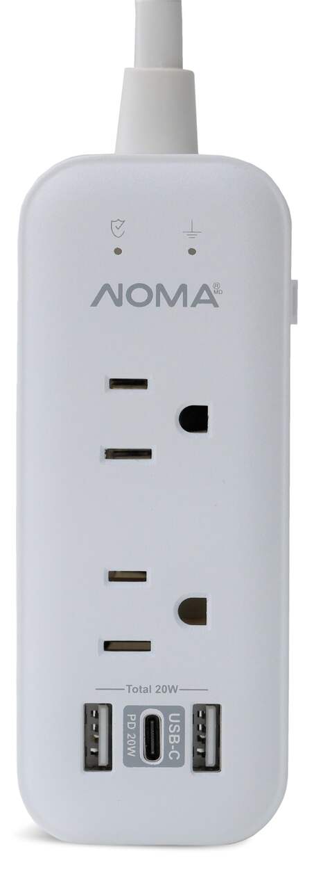 Barre d'alimentation NOMA à 4 prises, 2 ports de chargement USB et USB-C