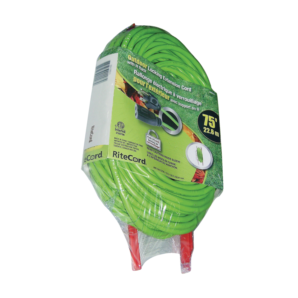 Ritecord 75ft 16/3 Outdoor Extension Cord with Locking Connector and