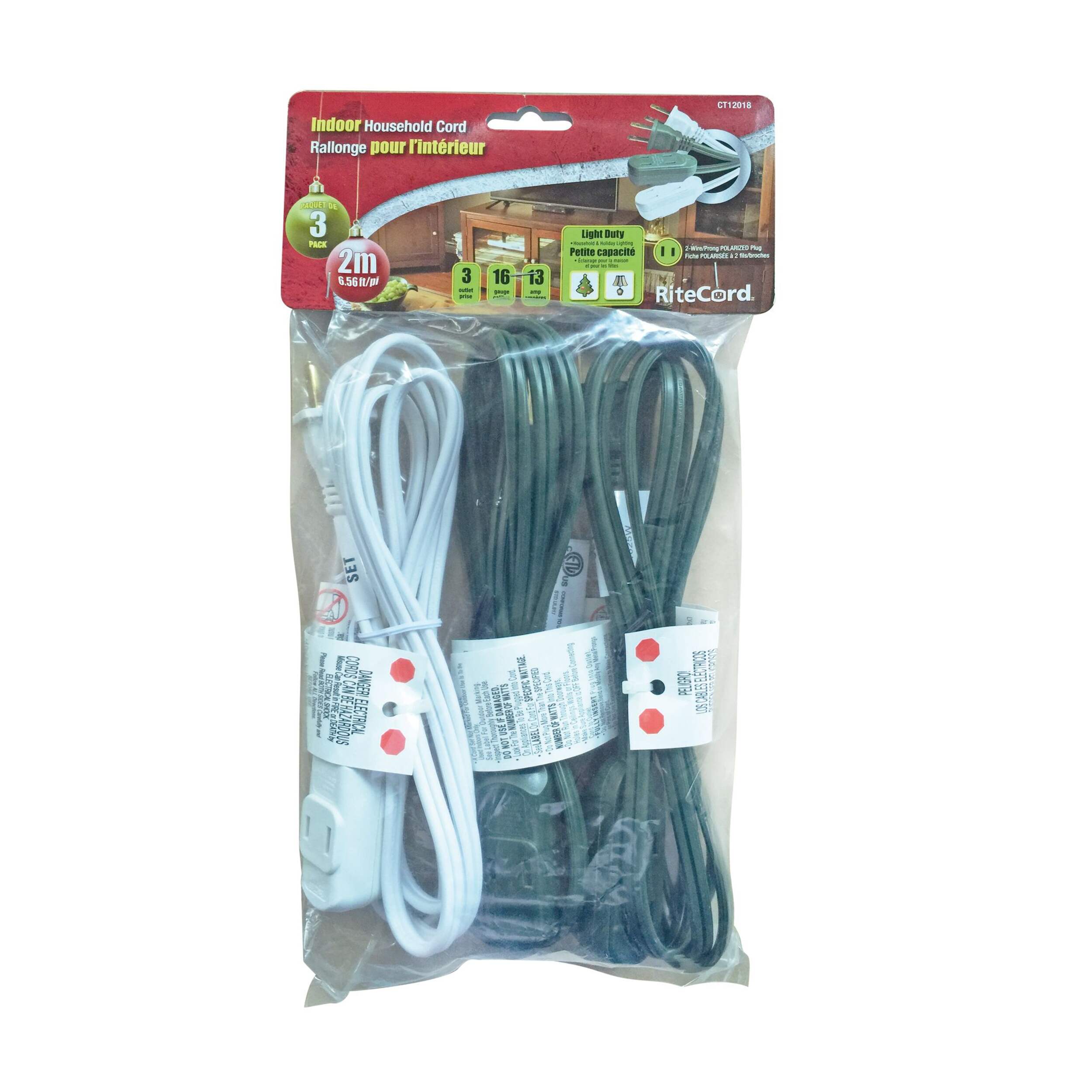 Ritecord 6-ft 7-in 16/2 Indoor Extension Cord, 3-pk Front_Flat