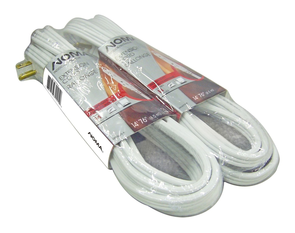 NOMA Indoor Extension Cord,, 3 Outlets, White, 4.5m, 2pk Canadian Tire