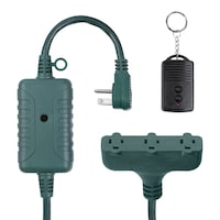 Globe 14/3 Outdoor Power Cord with ON/OFF Switch Remote, 3 Grounded Outlets, Green