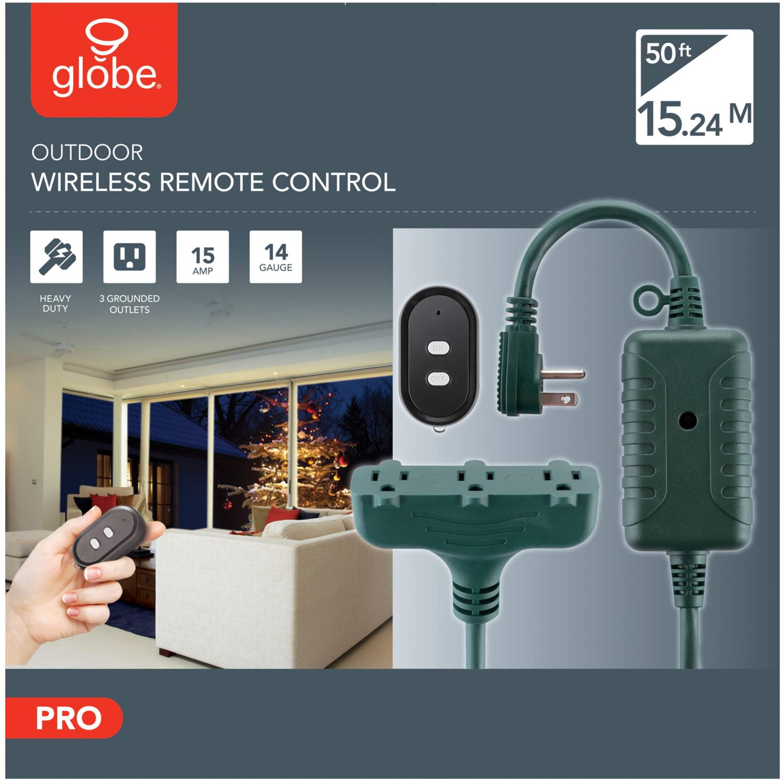 Globe 14/3 Outdoor Power Cord with ON/OFF Switch Remote, 3 Grounded