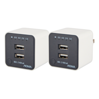 NOMA Wall Charger, 2-pk Dual Port USB Cube Power Adaptor Plug, with Timer, White Front_Angled_Left