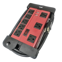 Ritecord 8-Outlet and 2-USB Power Bar with 6-ft cord, Circuit Breaker, Red/Black Front_Angled_Right