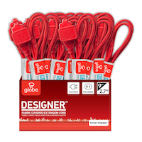Globe 9-ft 16/2 Fabric Extension Cord, Right Angle Plug, 3  Outlets, Red Front_Flat