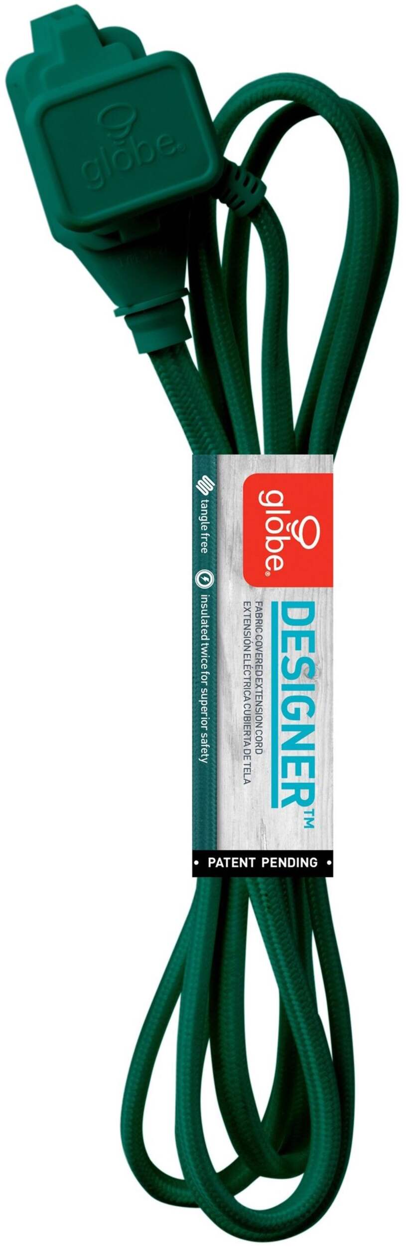 Globe 9-ft 16/2 Fabric Extension Cord, Right Angle Plug, 3  Outlets, Green Overhead_Flat