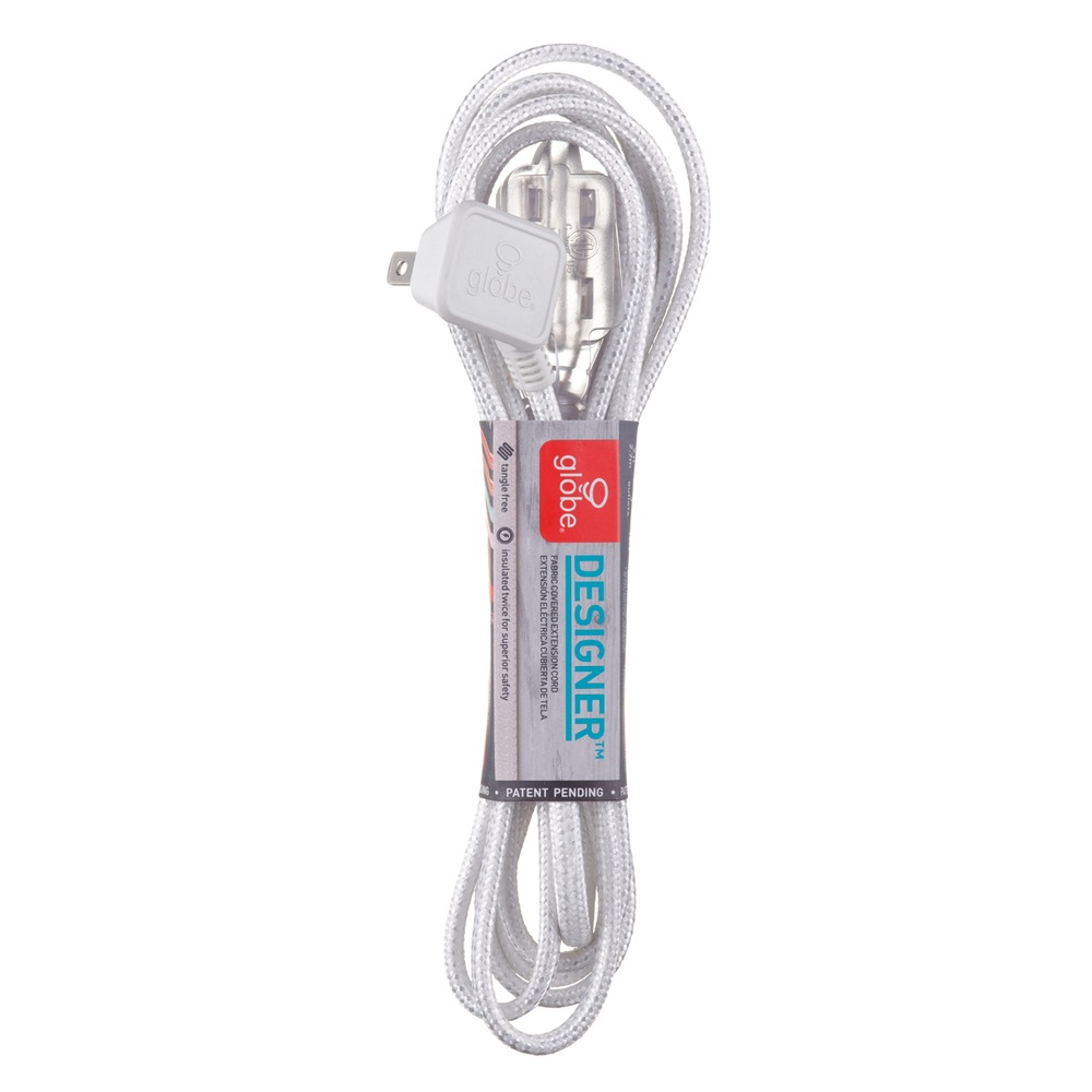 Globe 9ft 16/2 Fabric Extension Cord, Right Angle Plug, 3 Outlets