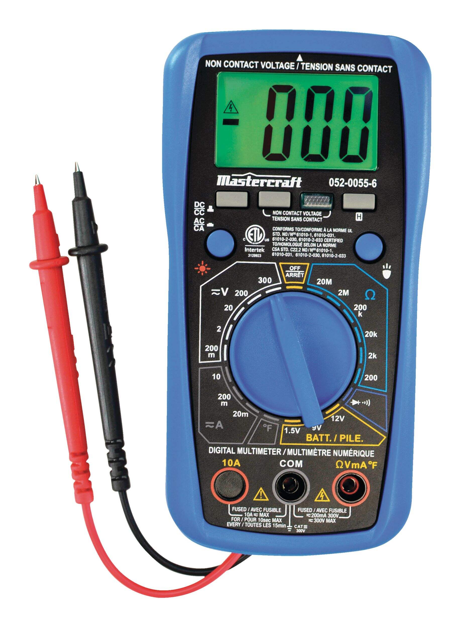 Mastercraft Deluxe Digital Volt Meter with 9 Functions and 28 Ranges, Blue Front_Elevated
