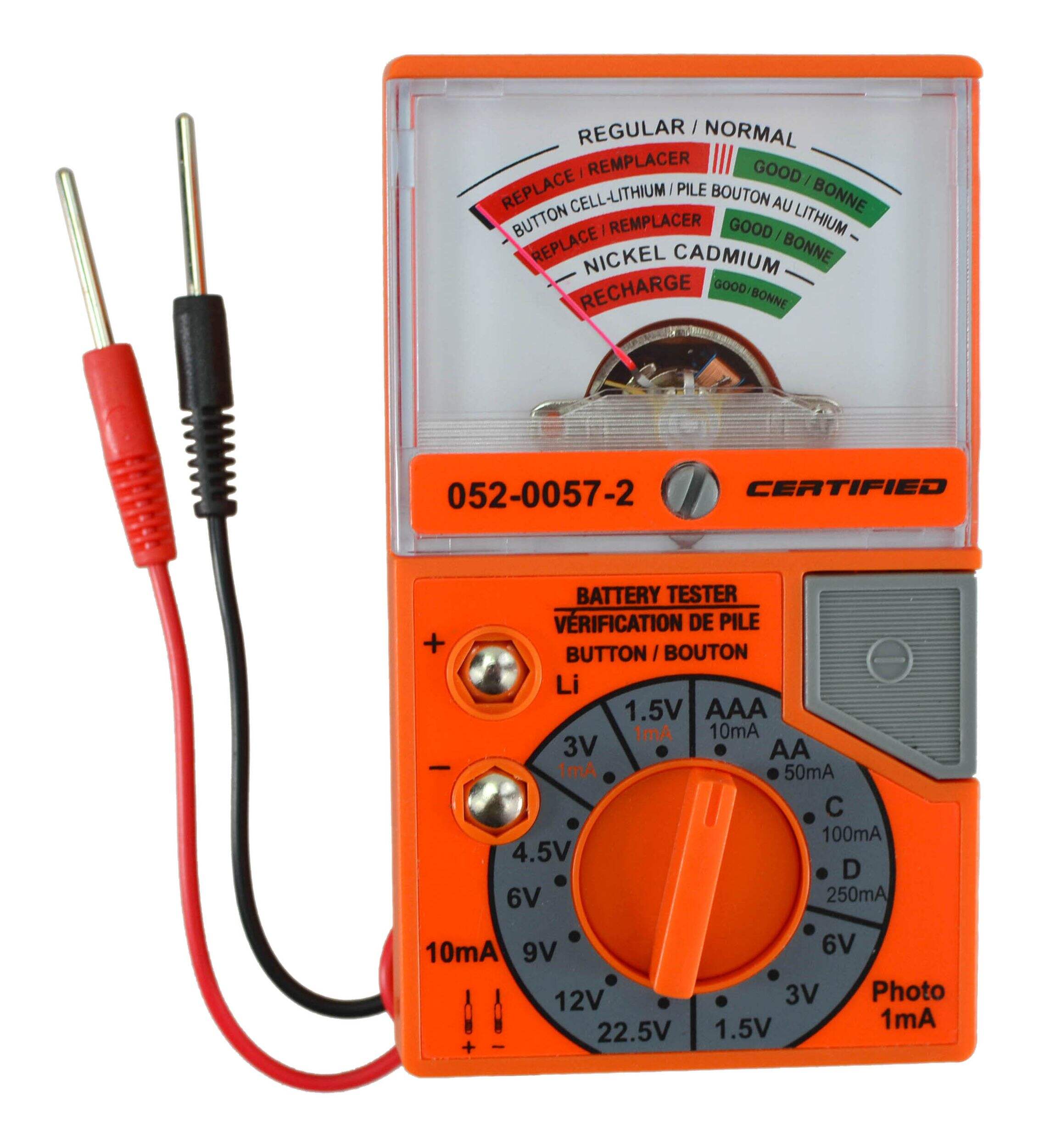 Certified Analogue Battery Tester, 22V, Orange Front_Elevated