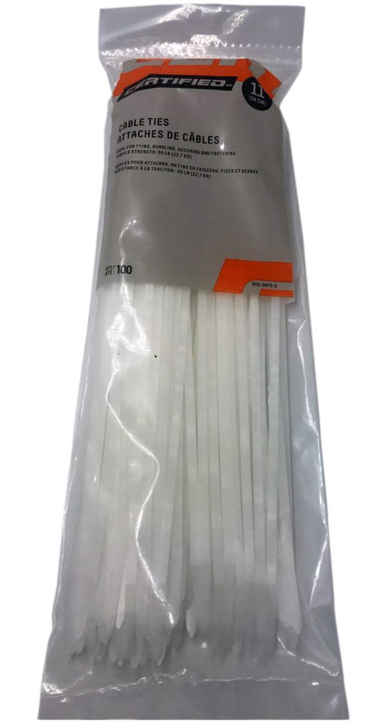 Certified Medium Duty Cable Ties, UL Listed, White, Assorted Sizes, 100