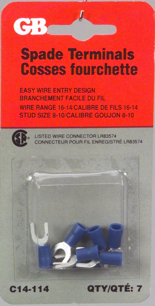 GARDNER BENDER C14114 Spade Terminal, 1614 AWG Wire Gauge, Stud Size