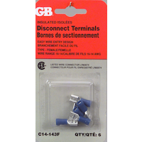 GARDNER BENDER C14-143F Female Disconnect Terminal, 16-14 AWG Wire Gauge, 6-pk Front_Flat