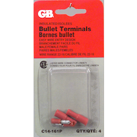 GARDNER BENDER C14-161P Insulated Bullet Terminals, 22-18 AWG Wire Gauge, 4-pk Front_Flat