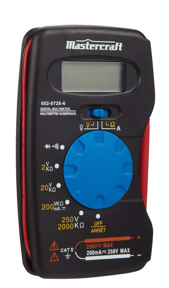 Multimètre numérique 5-en-1 Mastercraft, mesure la tension et le courant  C.A/C.C, bleu
