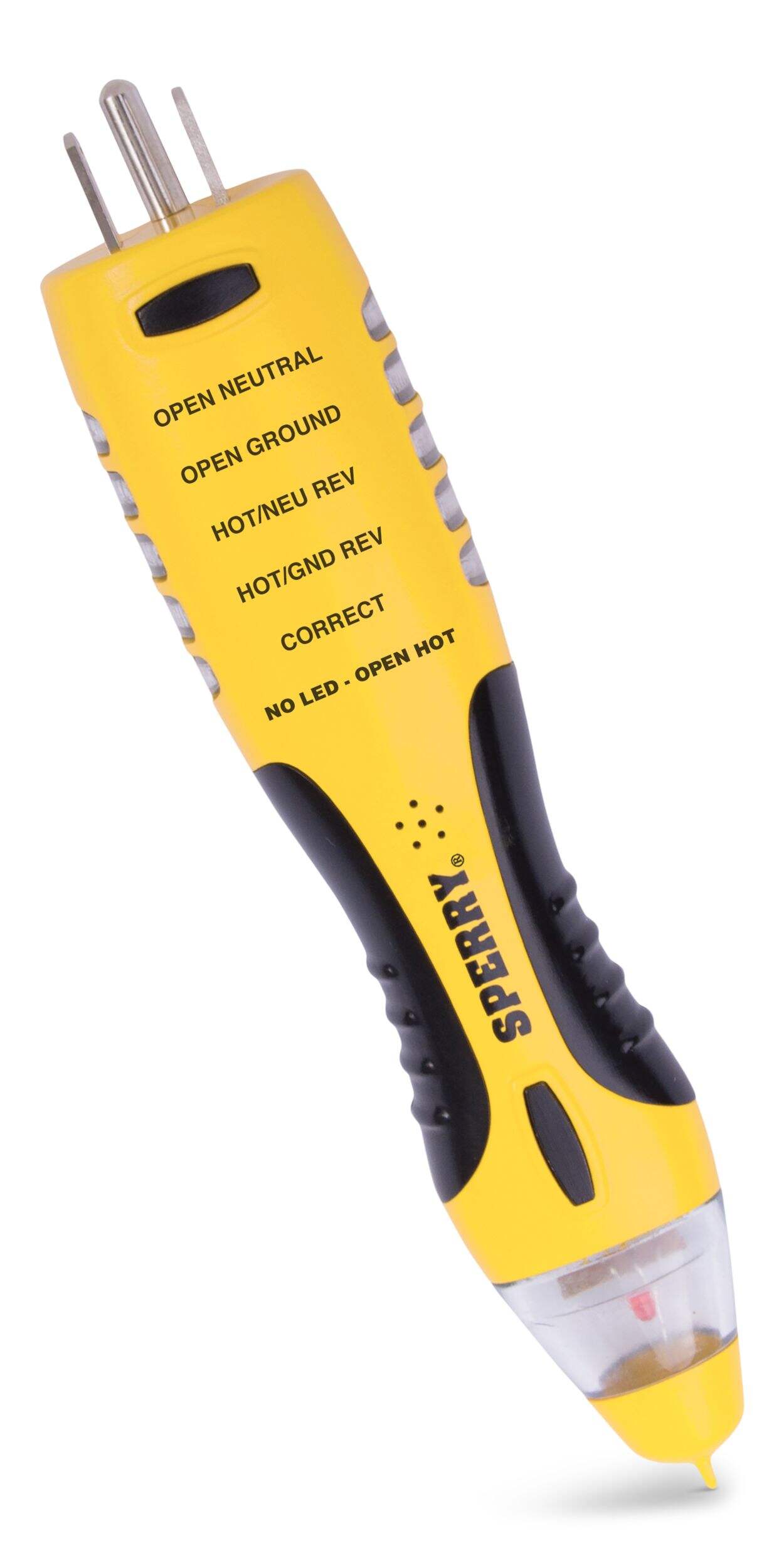 Vérificateur 2-en-1 Sperry VD7504GFI DualCheck, détecteur de voltage sans contact 50 à 1 000 V CA, analyseur de prise GFCI Front_Angled_Right