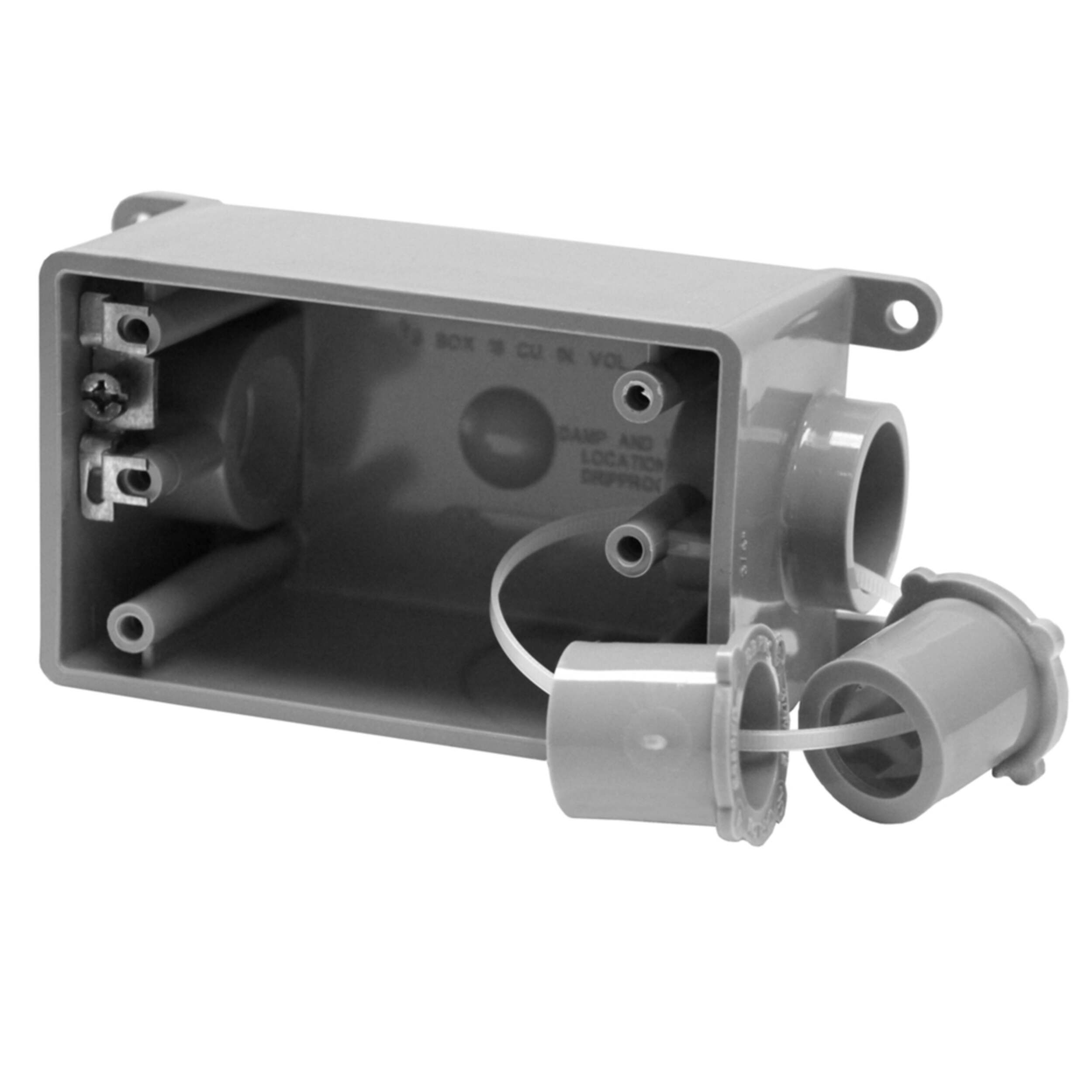 Leviton 37034-702 Outdoor Weatherproof PVC 1-Gang FSC Device Box, 3/4-in Front_Angled_Left