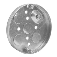 Hubbell 56111BAR Round Pan Electrical Steel Box, 0.5-in Deep, 4-in, 5.0 Cubic Inches Front_Three_Fourths_Angled_Right