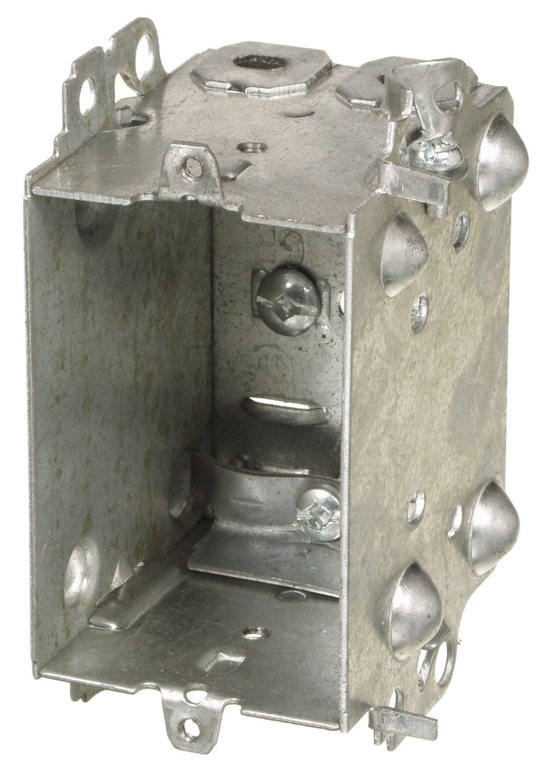 Boîte à 1 dispositif Hubbell 1104LHUBAR avec vis de surélevage, extrémités de câblage, 12,5 po3 Front_Angled_Left