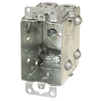 1 Gang Device Box with Raised Ground Screw, Cable Pryouts Ends, Gangable, Front_Angled_Left