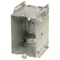 1 Gang Device Box with Cable Pryouts Ends, Raised Ground Screw, 12.5 Cubic Inches Front_Angled_Left