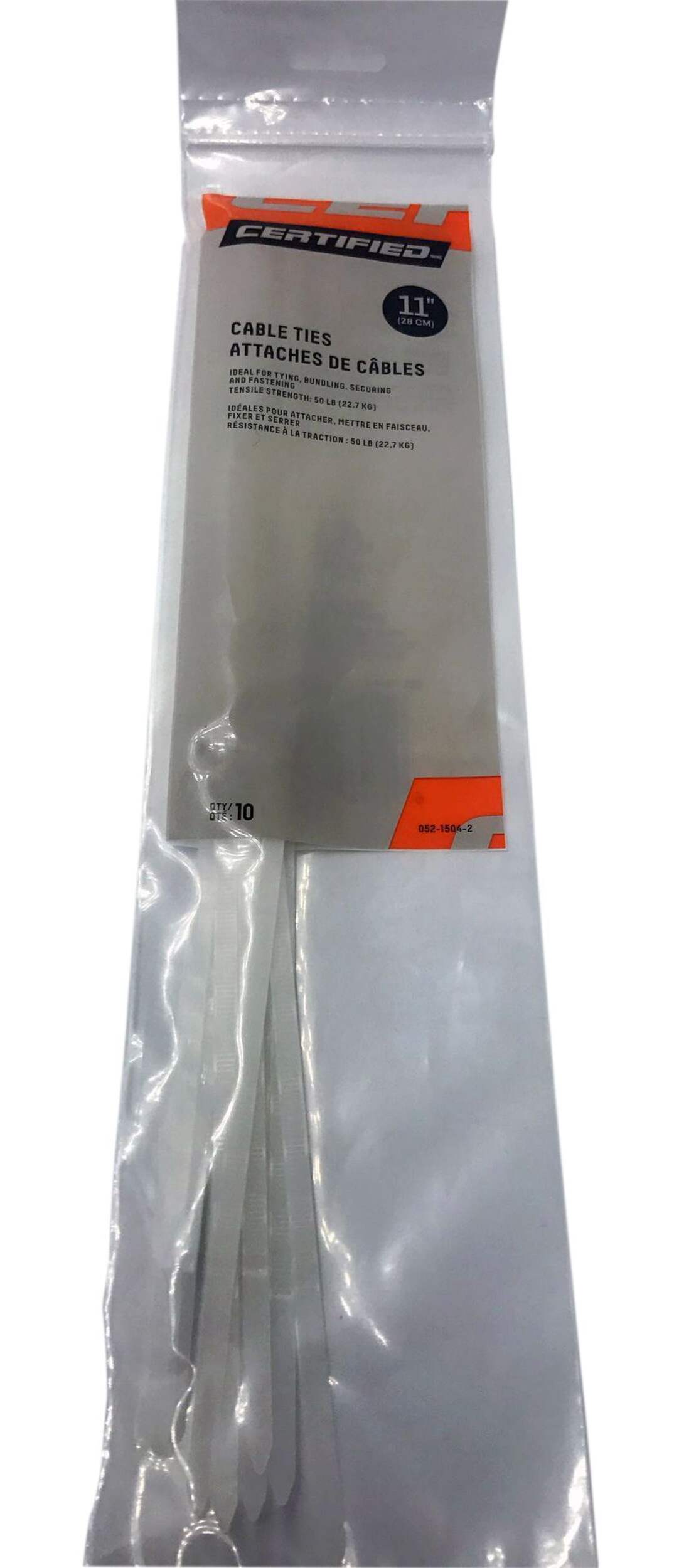 Attaches pour câbles à usage modérément intensif avec résistance à la rupture de 50 lb, blanc, 11 po, paq. 10 Overhead_Flat