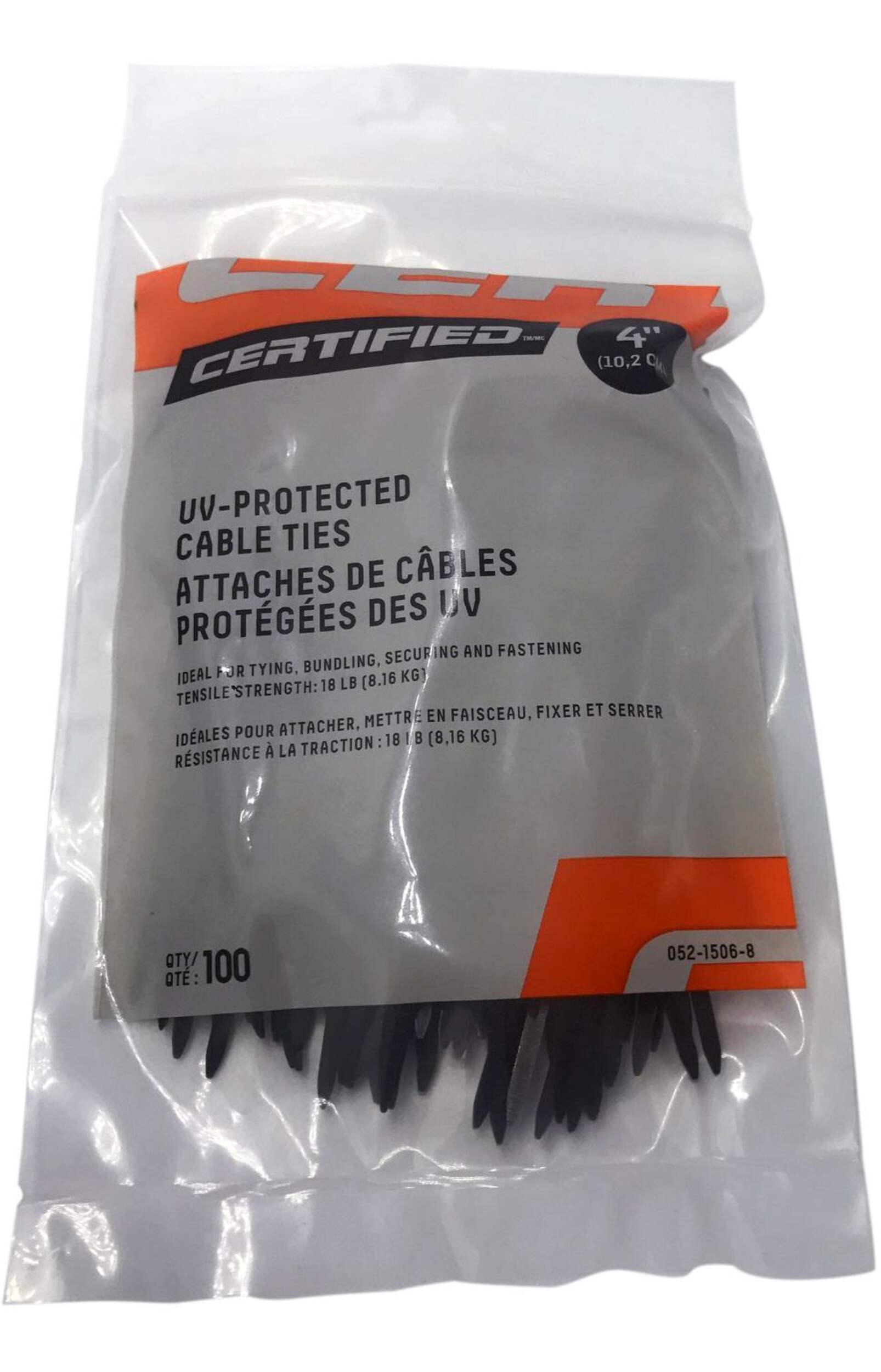 Certified Medium Duty UV Resistant Cable Ties, Black, 4-in, 100-pk Overhead_Flat