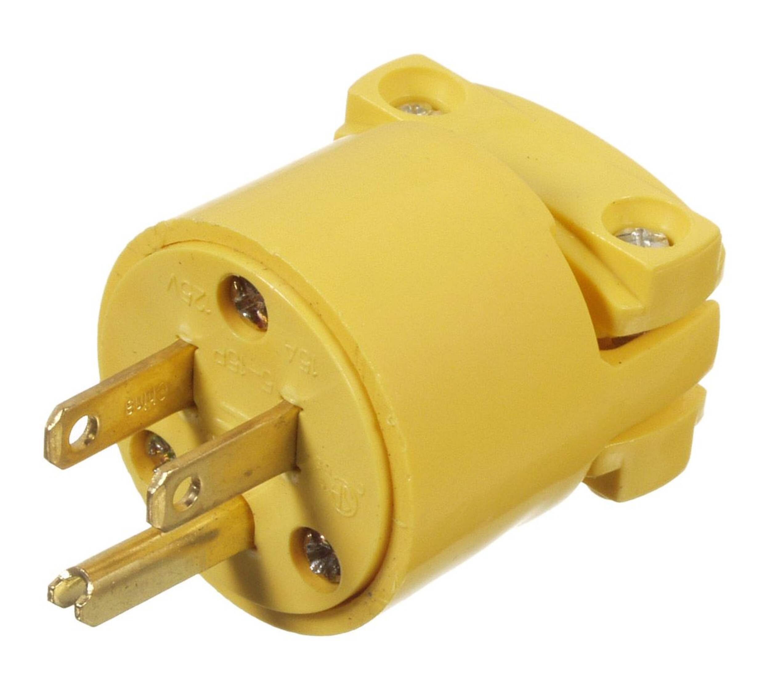 Leviton 515PV-000 PVC Plug, 15 Amp, 125 Volt, 2 Pole, 3 Wire, Grounding, Residential Grade, Yellow Back_Angled_Right