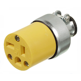 PVC Connector, 20 Amp, 125 Volt, Grounding, Commercial Grade, Yellow Front_Angled_Left