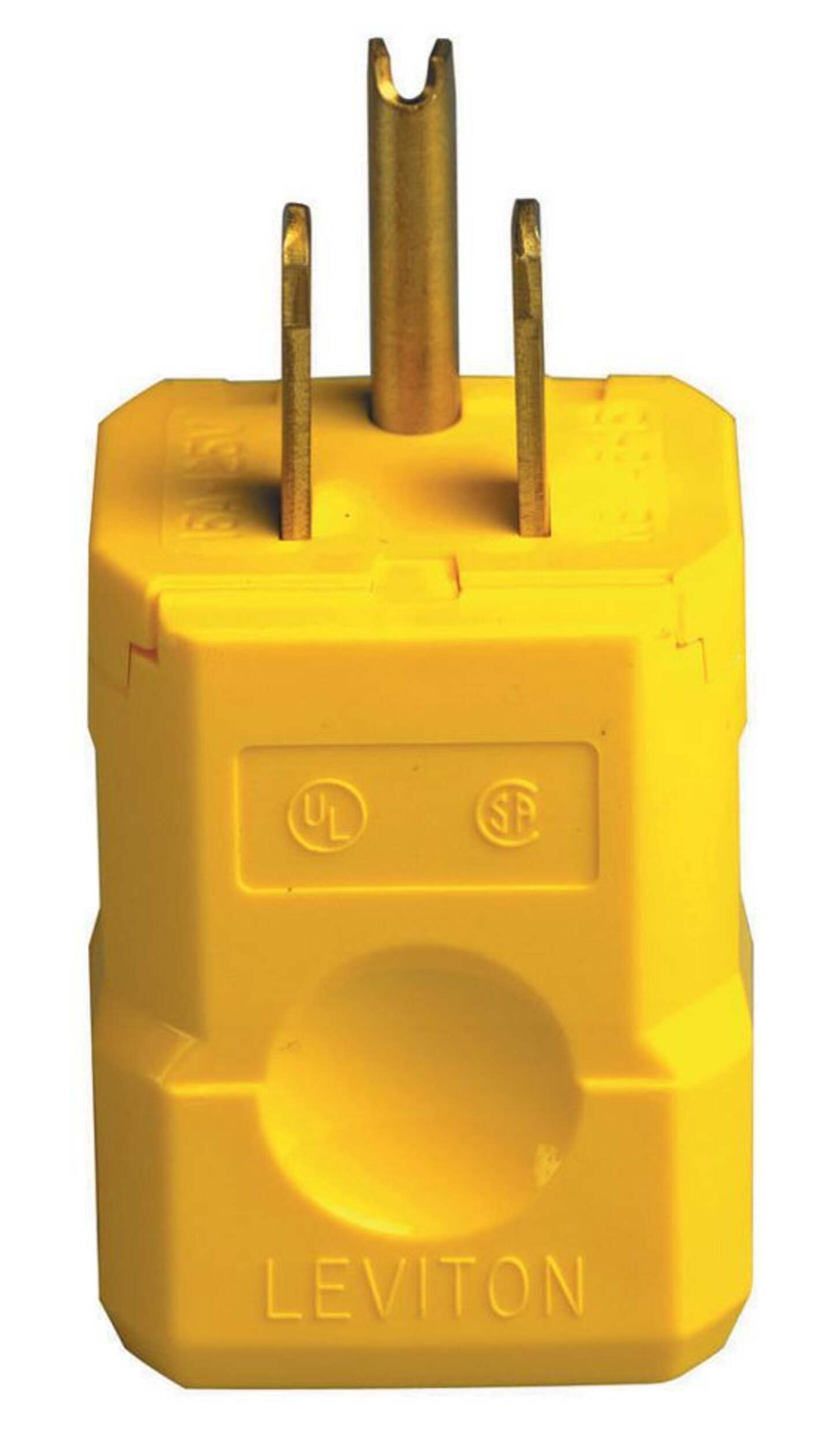 Leviton 05256-0VY Python Nylon Plug, 15 Amp, 125 Volt, 2 Pole, 3 Wire, Grounding, Industrial Grade, Yellow Bottom_Plunge