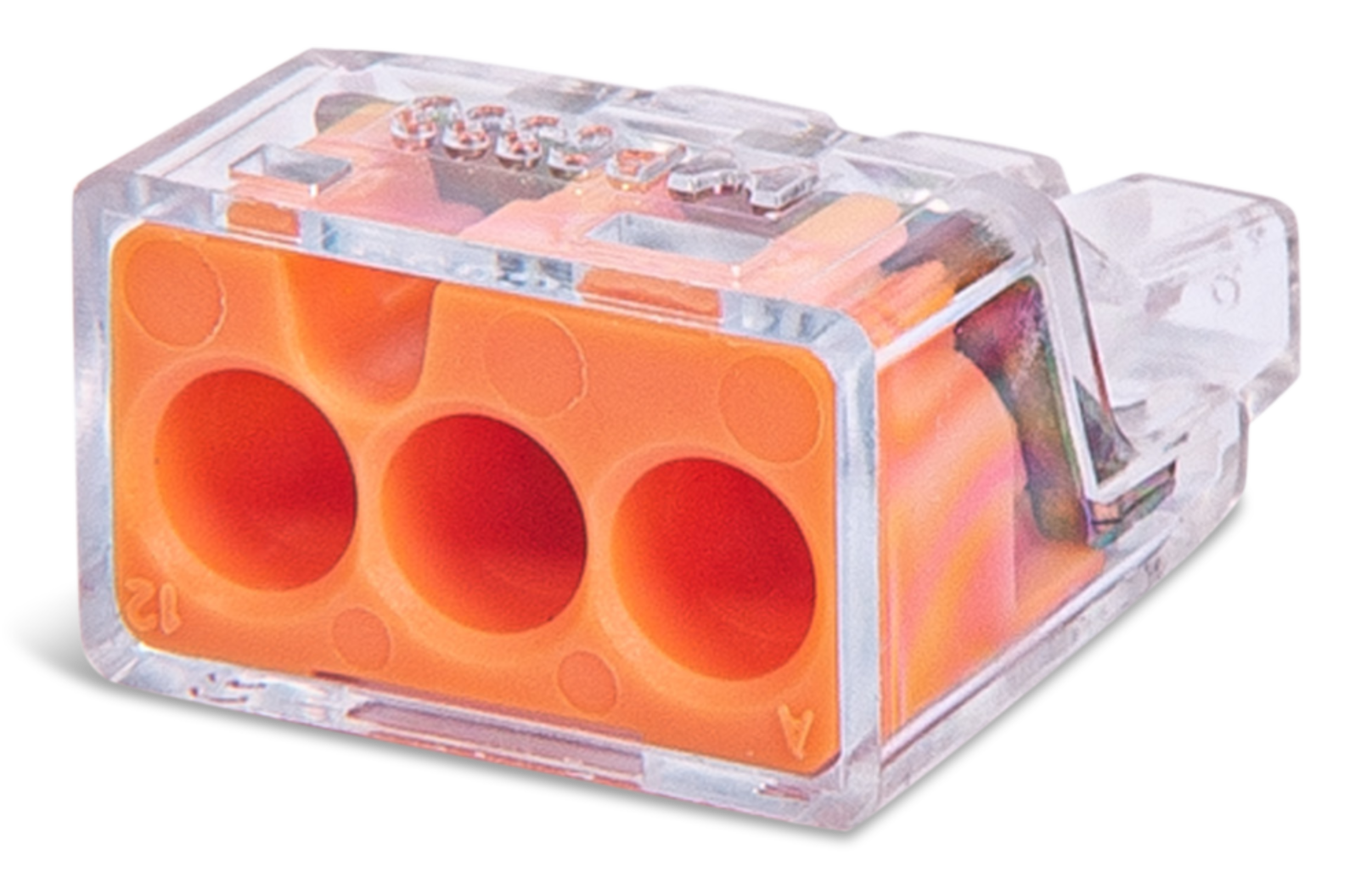 GARDNER BENDER 19-PC3 3 Port PushGard Push-In Wire Connector, Orange, 10-pk Front_Three_Fourths_Angled_Left