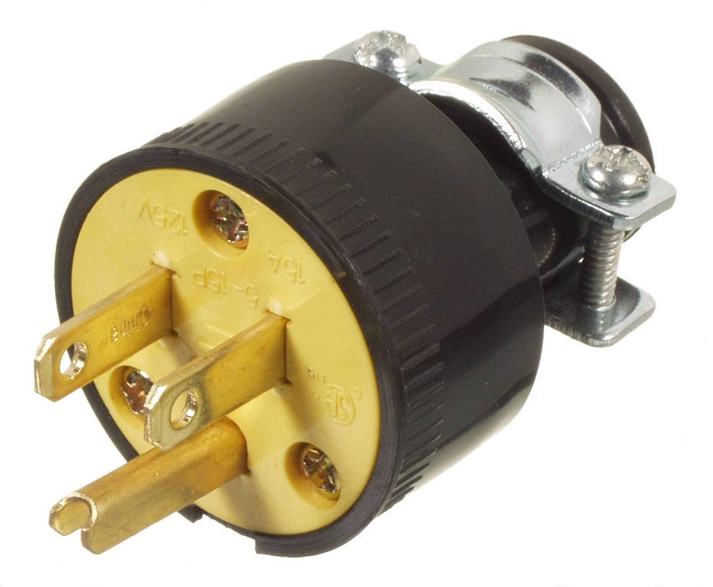 Bouchon en caoutchouc, 15 A, 125 V, 2 pôles, 3 fils, mise à la terre, qualité résidentielle, noir Front_Angled_Left