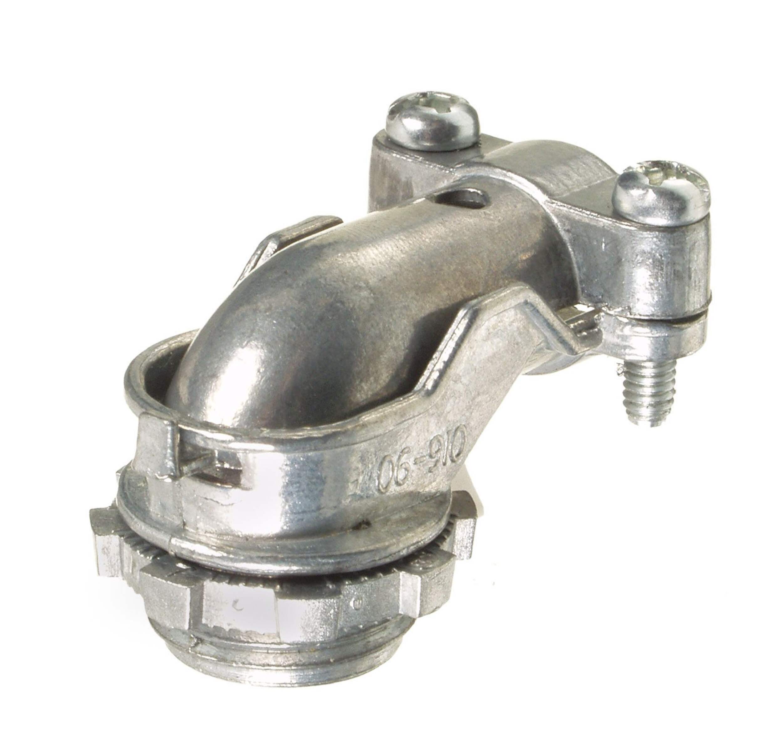 Hubbell SQ90038R1 90 Degree Zinc Conduit Connector, 3/8-in Front_Angled_Left