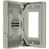 Decorator 1 Gang Nylon Weatherproof Outdoor Outlet Cover with Self Closing Lid, Grey Front_Angled_Left