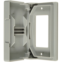 Decorator 1 Gang Nylon Weatherproof Outdoor Outlet Cover with Self Closing Lid, Grey Front_Angled_Left