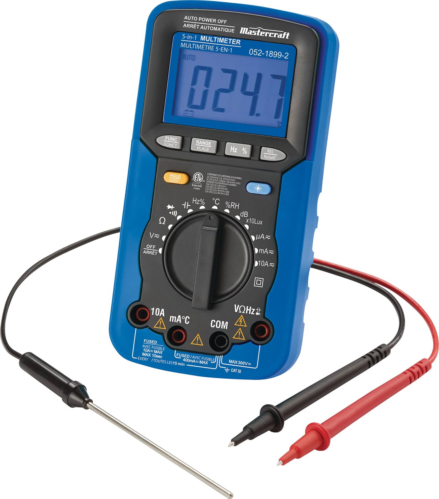 Mastercraft 5 in 1 Digital Multimeter Measures AC DC Voltage and Current Blue Canadian Tire