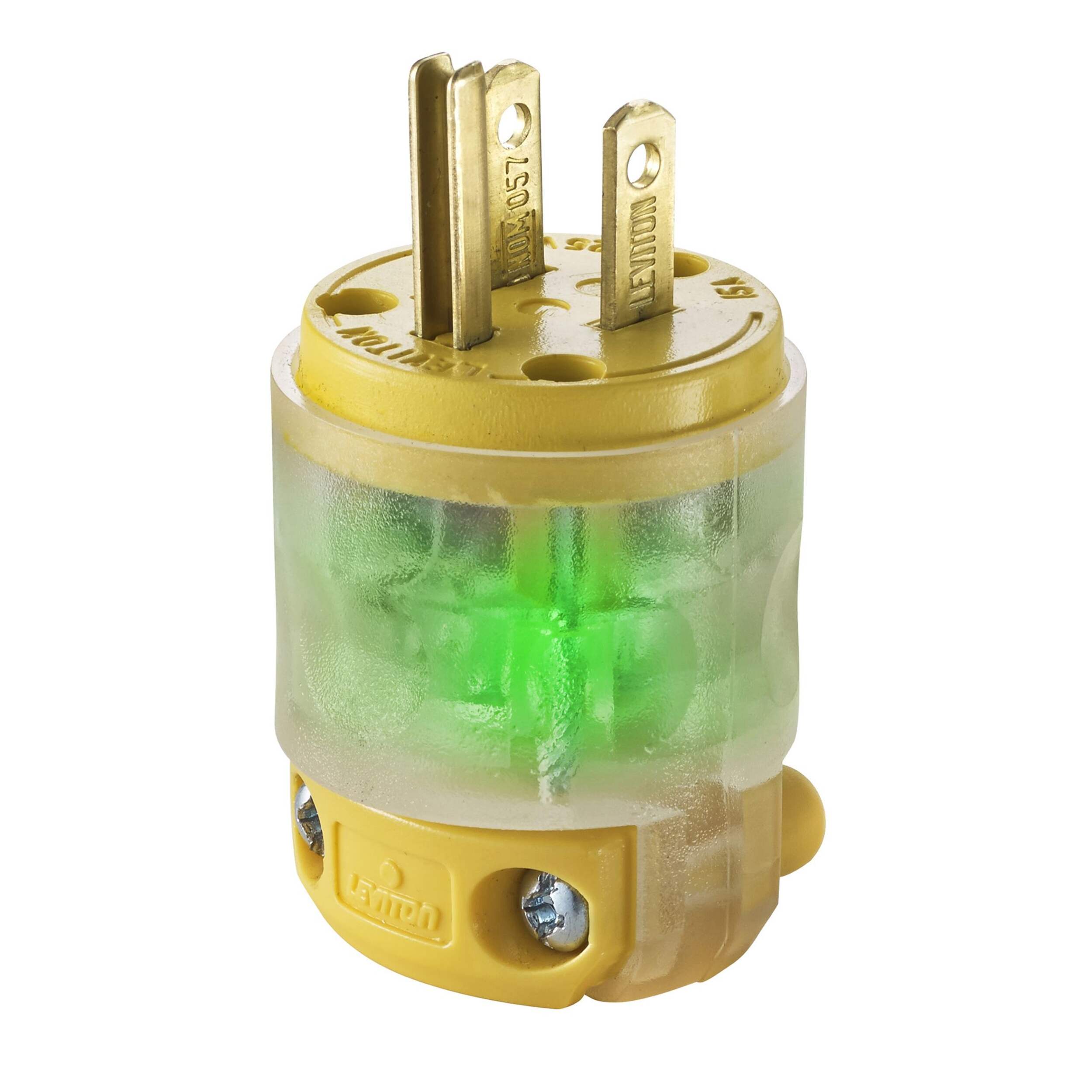 Leviton 515PV-R50 Lighted Plug, 15 Amp, 125 Volt, 3 Wire, Grounding, Yellow Overhead_Plunge