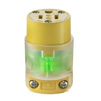 Leviton 515CV-R50 Lighted Connector, 15 Amp, 125 Volt, 2 Pole, 3 Wire, Grounding, Residential Grade, Yellow