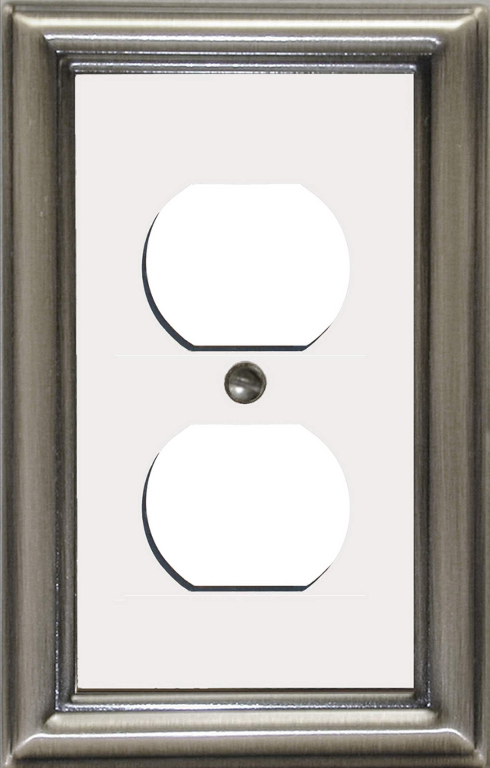 Atron Electro Industries 2490D Estate Duplex Wall Plate, 1 Gang, White & Satin Nickel Front_Flat