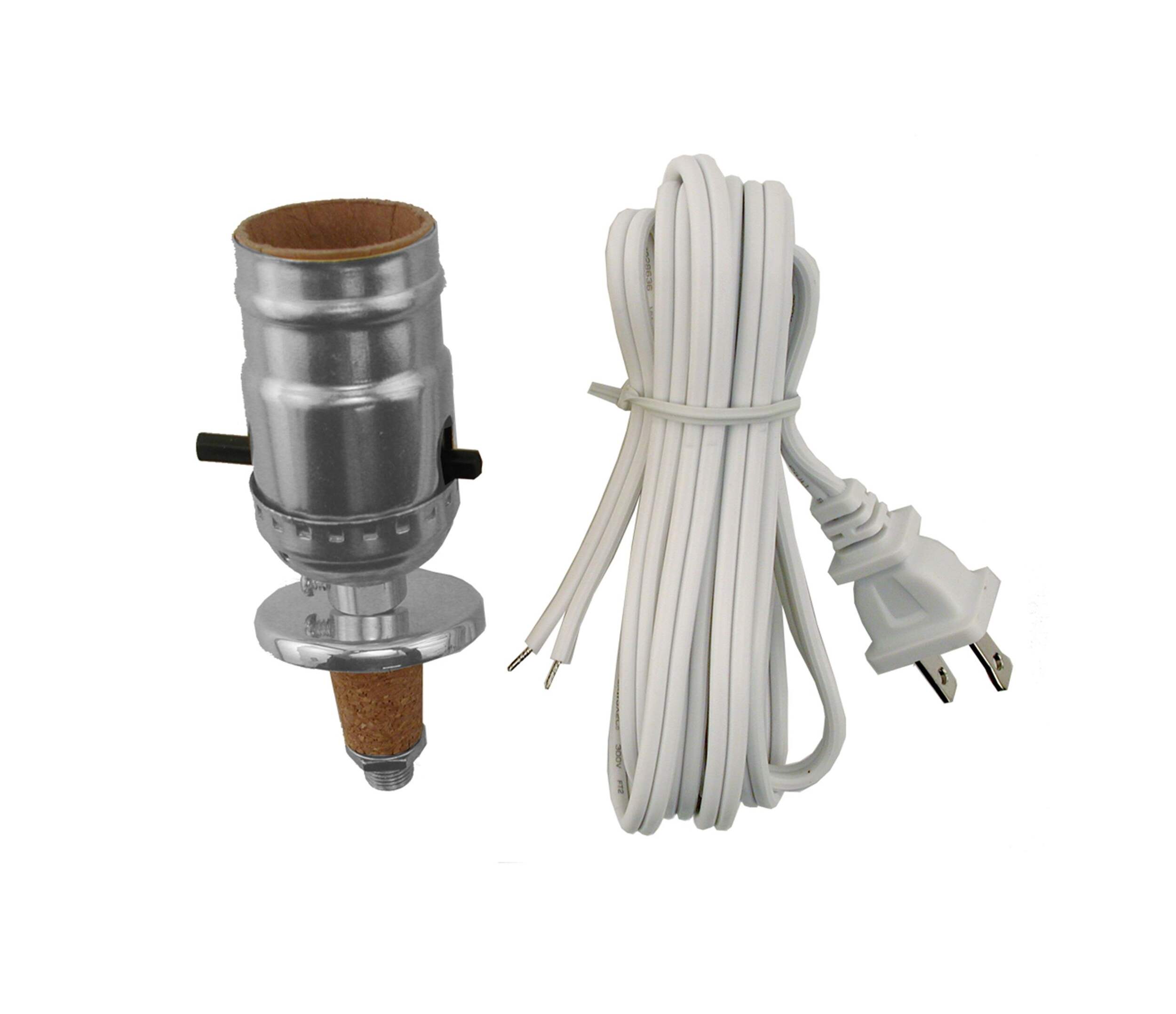 Atron Electro Industries LA806 Make-A-Lamp Kit with Socket and Push Through Cord, 100W, Chrome/White Composite_or_Mixed