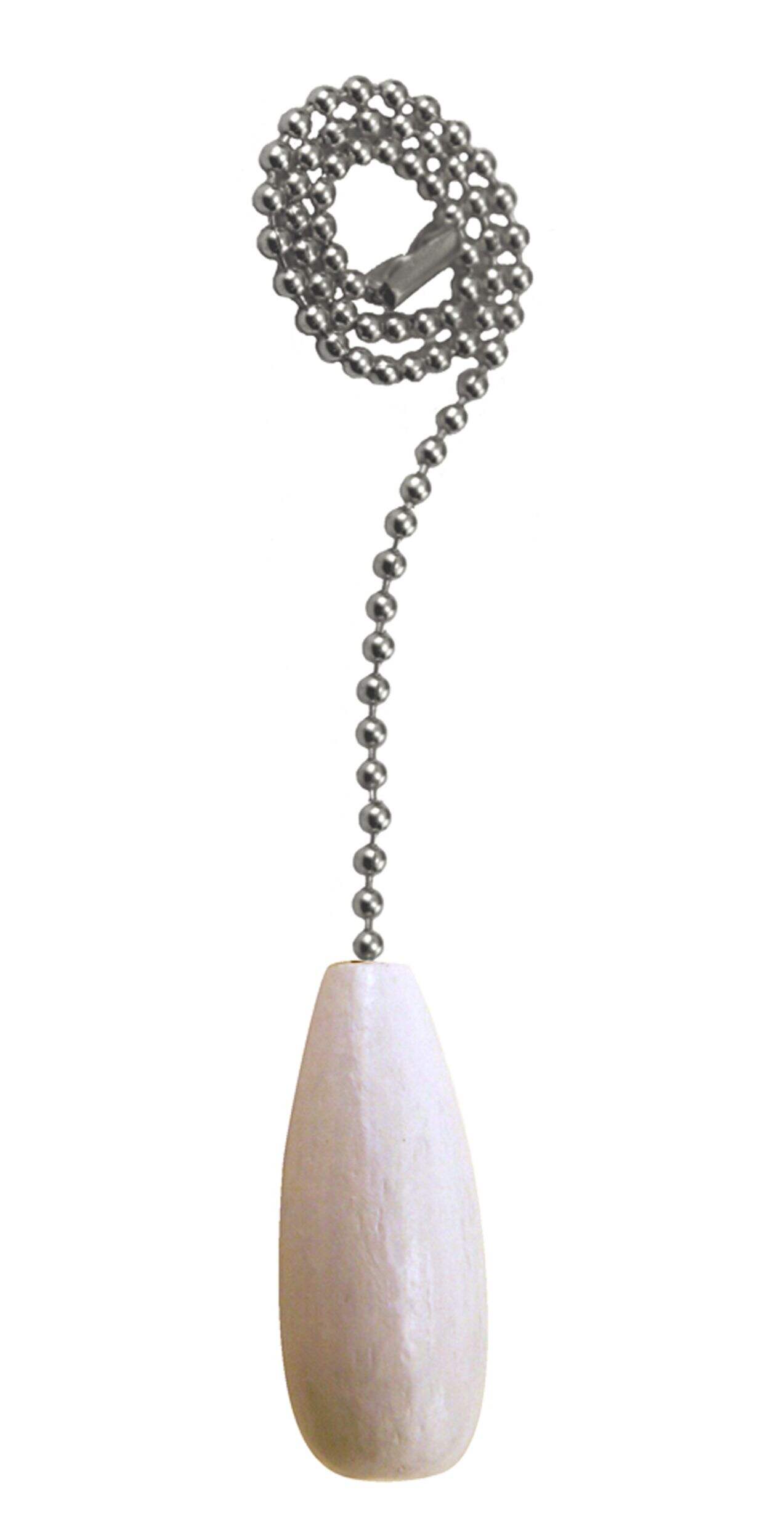 Atron Electro Industries FA9 Wooden Drop Shaped Pull Chain with Nickel Beaded Chain, 12-in, White Front_Elevated