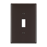 Plaque murale pour interrupteur à bascule en nylon Leviton 00PJ1-743, taille intermédiaire, 1 dispositif, brun Front_Flat
