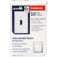 Leviton 00PJ1-755 Toggle Style Switch Midway Nylon Wallplate, 1 Gang, White, 10-pk