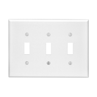 Leviton 00PJ3-742 Toggle Style Switch Midway Nylon Wallplate, 3-Gang, White Front_Flat