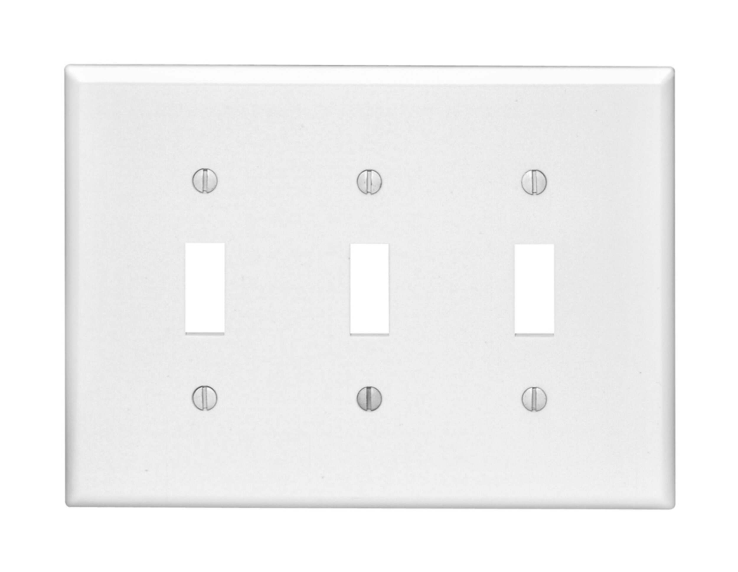 Leviton 00PJ3-742 Toggle Style Switch Midway Nylon Wallplate, 3-Gang, White Front_Flat