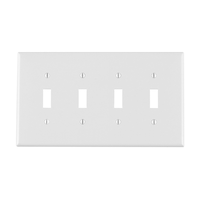 Leviton 00PJ4-742 Toggle Style Switch Midway Nylon Wallplate, 4-Gang, White Front_Flat