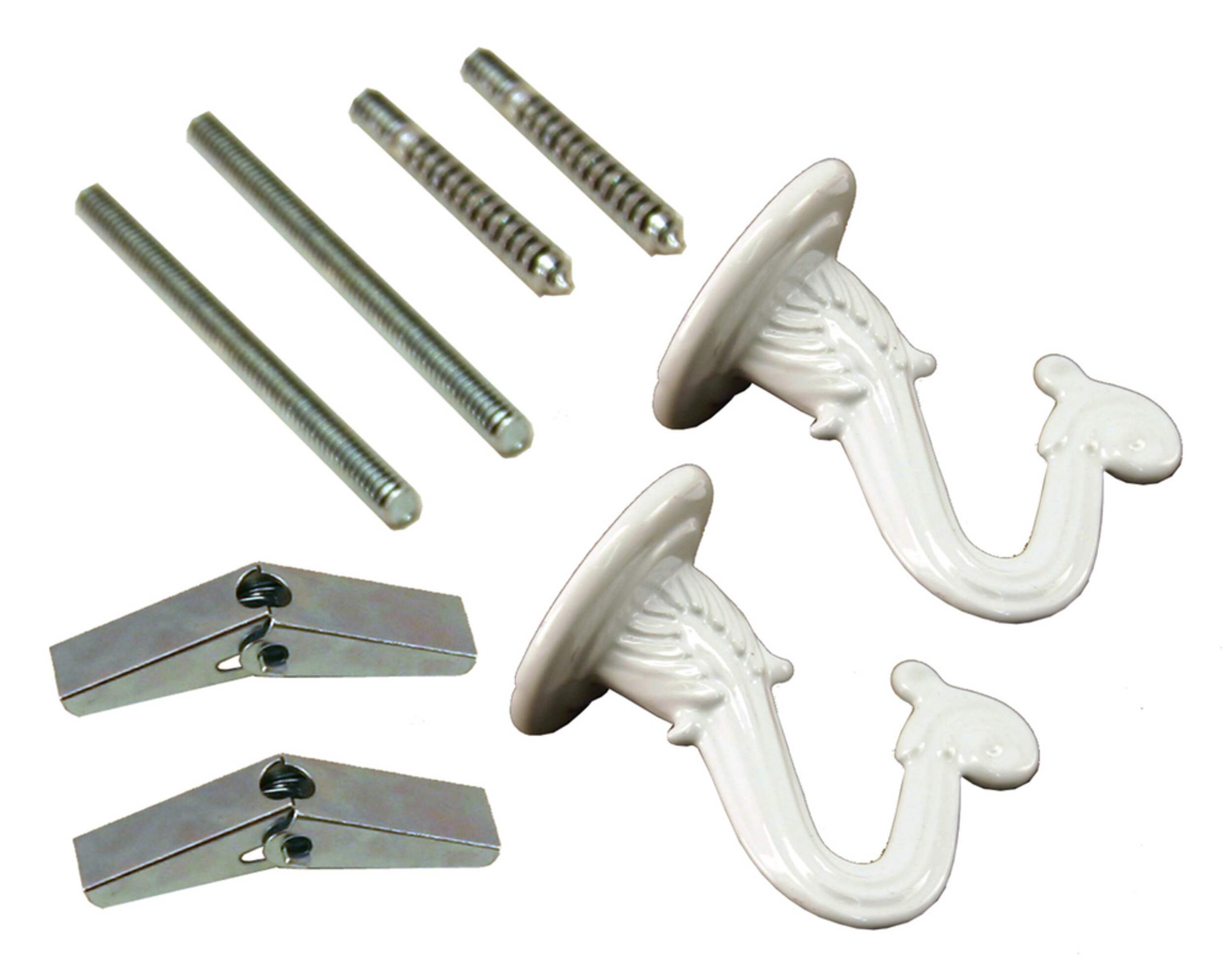 Atron Electro Industries LA711 Swag Hooks, Hardware with Fittings Included, White, 2-pk Front_Angled_Right