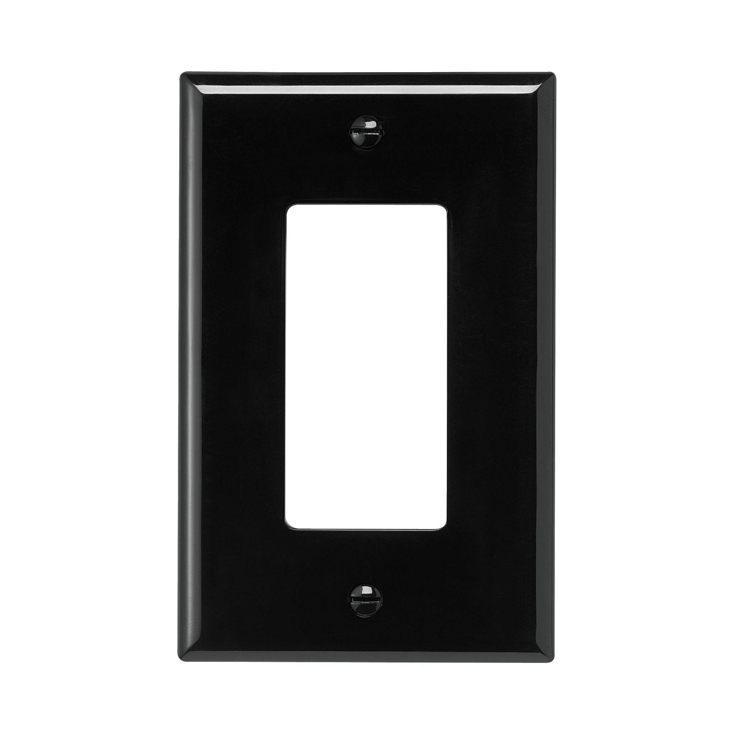 Plaque murale pour interrupteur à bascule en nylon Leviton 0PJ26-749 Decora, taille intermédiaire, 1 dispositif, noir Front_Flat